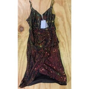 Grace Karin Women's Medium Iridescent Sequin Sleeveless Faux Wrap Dress